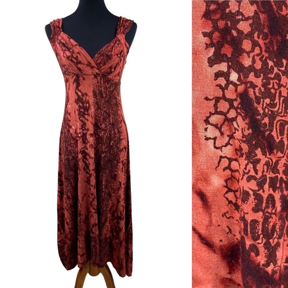 Dunia Boho Jersey Knit Watercolor Midi Dress Size S Art to Wear